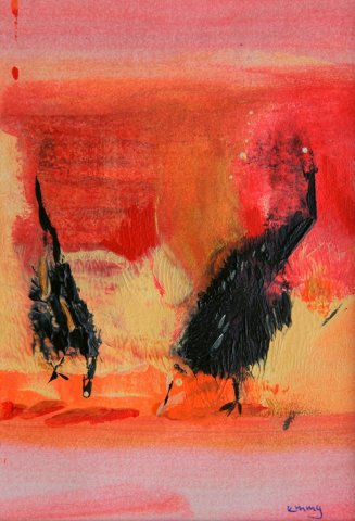 BIRDS no 1acrylic on paper 11 x 16 cm framed in wood 185 euroThis painting is featured in an anthology by Harriette Lawler and Agnes Marton in 2012: Estuary a Confluence of Art and Poetry